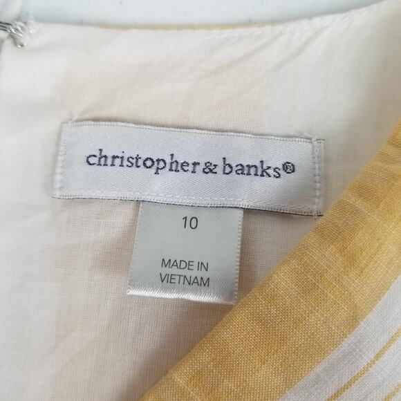 Christopher & Banks Yellow White Stripe Sleeveless Tie Waist Dress Lovely 10 - Picture 5 of 6